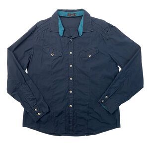 Toku Shirt Men XXL 2XL Navy Cotton Long Sleeve Button Up Dual Chest Flap Pockets